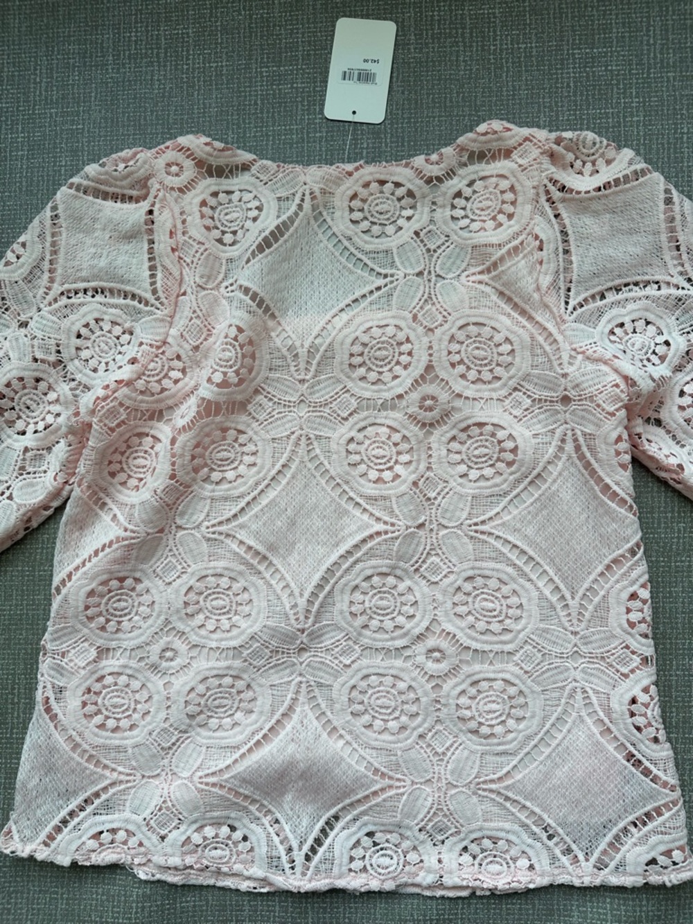 The Nines Blush Pink Lace Crochet Square Neck Top Size Small - Picture 12 of 14